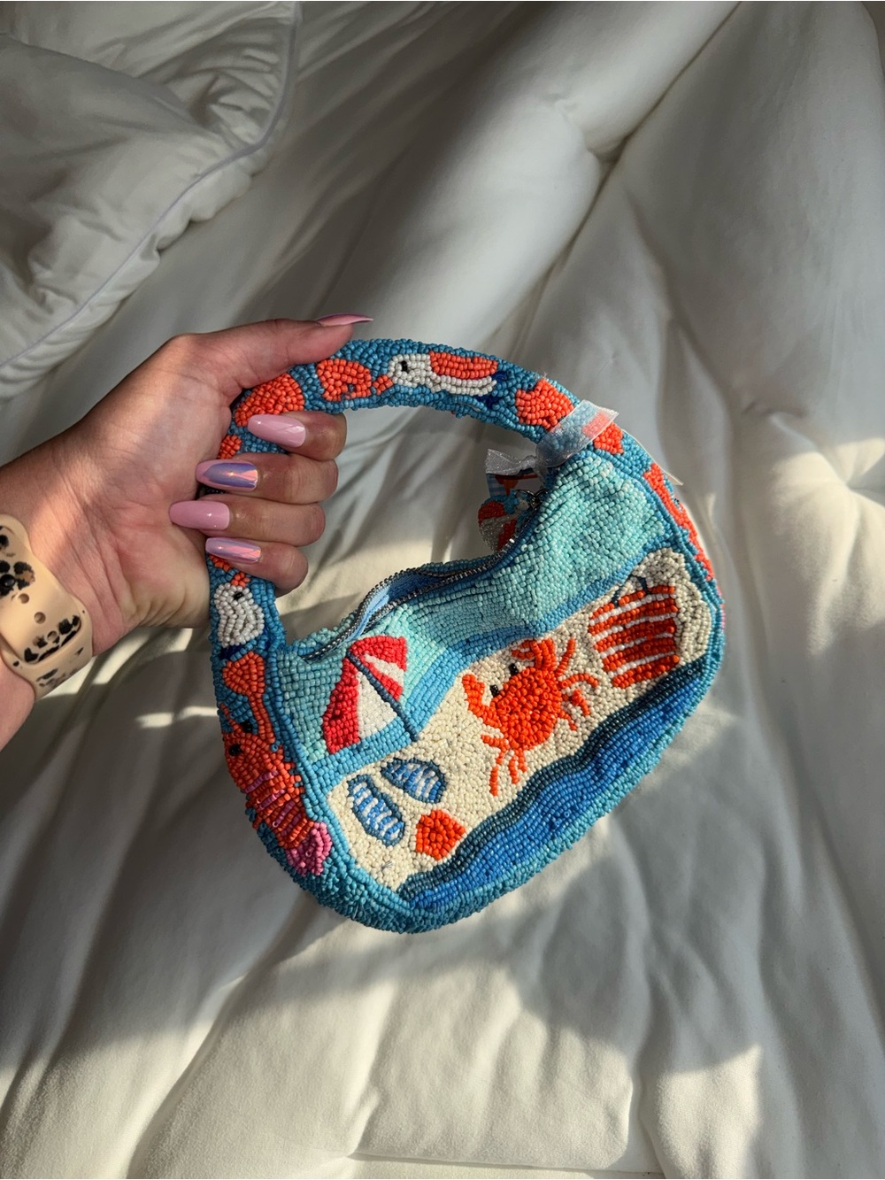 Crab at the Beach Beaded Handbag Handmade in India New with Tags - Picture 12 of 13